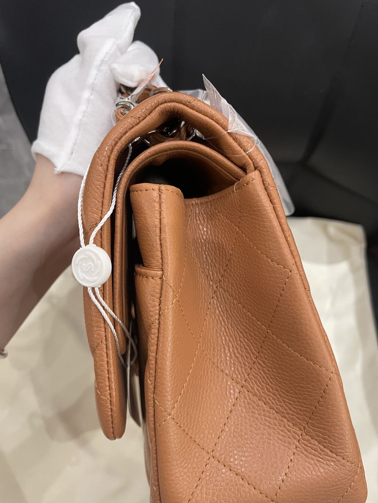 Pre-owned Certified Chanel Jumbo CF Double Classic Flap in Brown Caviar Leather with Silver Hardware, 2011-2012 , w/ Full Set