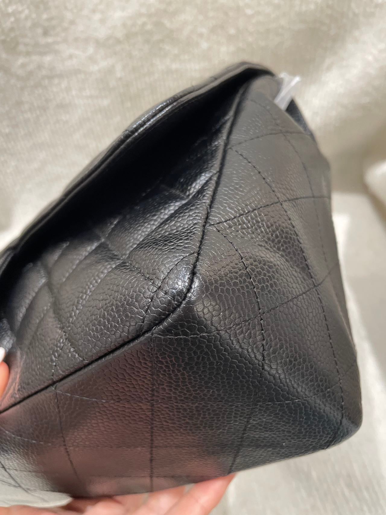 Pre-owned Certified Chanel CF Single Flap Jumbo Black Caviar Leather with Silver Hardware, 2008-2009, w/ Chanel dust bag, sticker inside