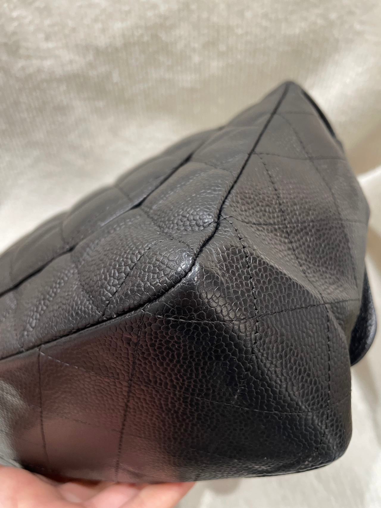 Pre-owned Certified Chanel CF Single Flap Jumbo Black Caviar Leather with Silver Hardware, 2008-2009, w/ Chanel dust bag, sticker inside