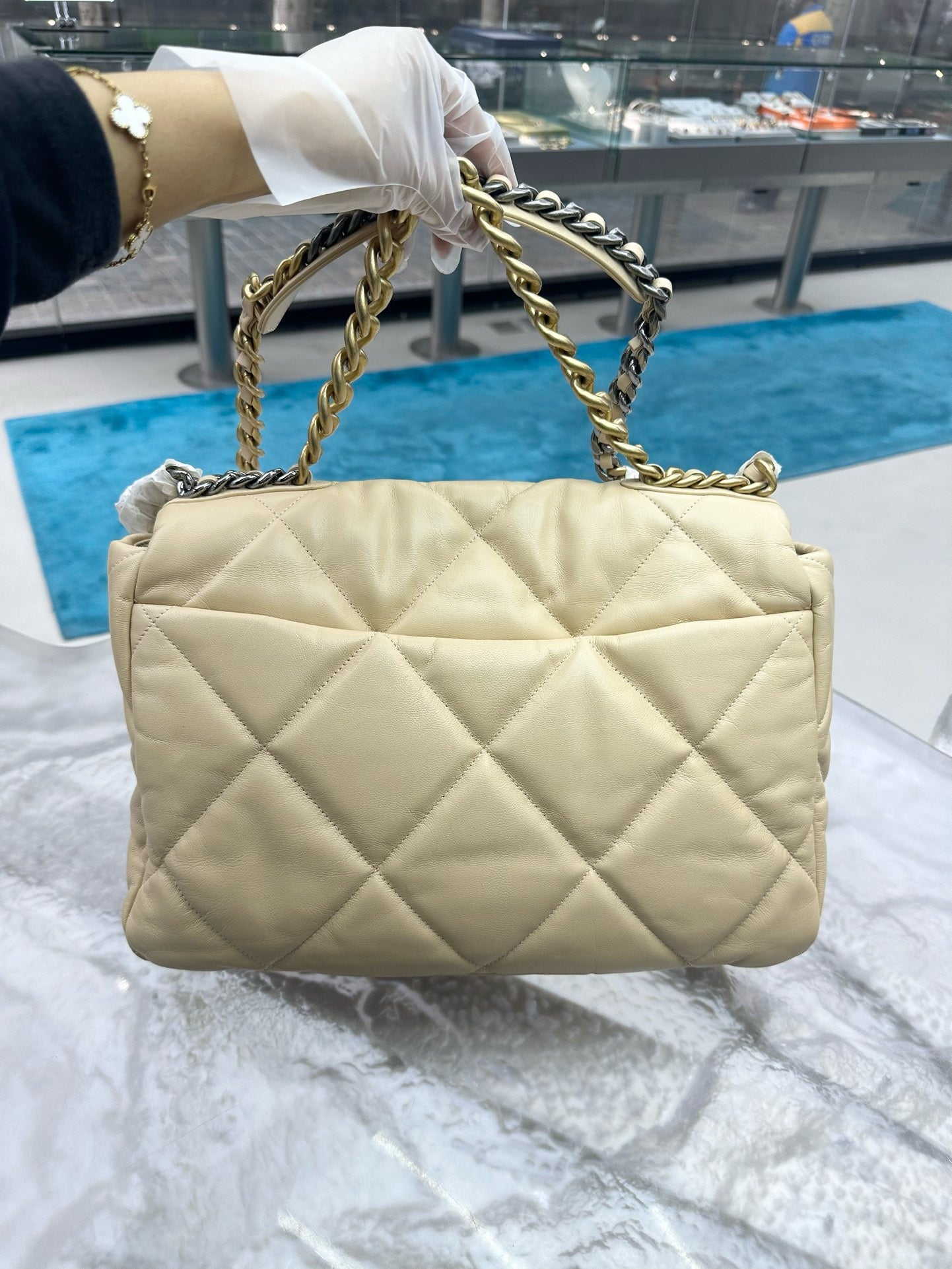 Pre-owned Not Used Chanel 19Bag Maxi Beige Lambskin Golden Hardware, 2020-2021, w/ dust bag, no card