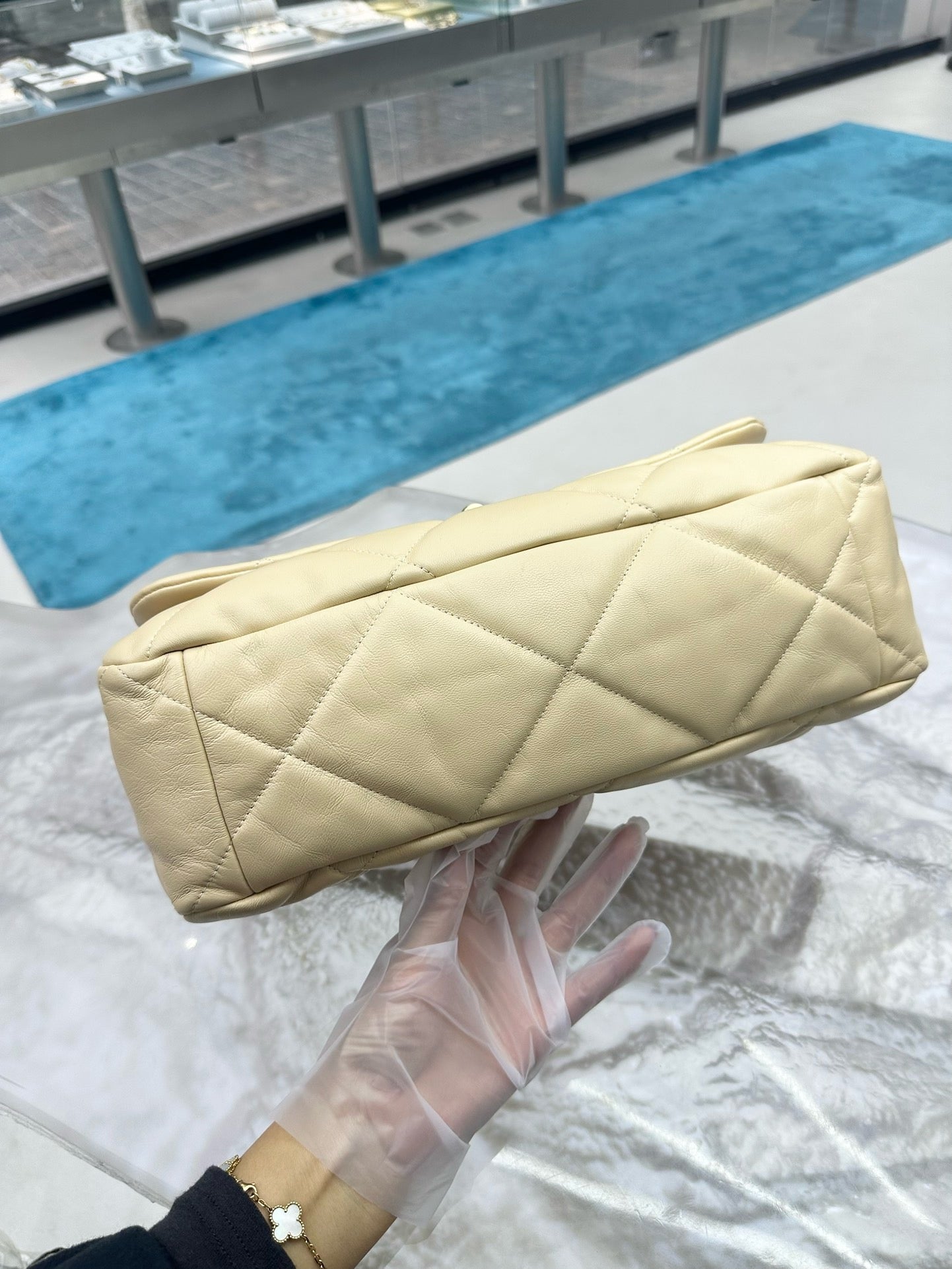 Pre-owned Not Used Chanel 19Bag Maxi Beige Lambskin Golden Hardware, 2020-2021, w/ dust bag, no card