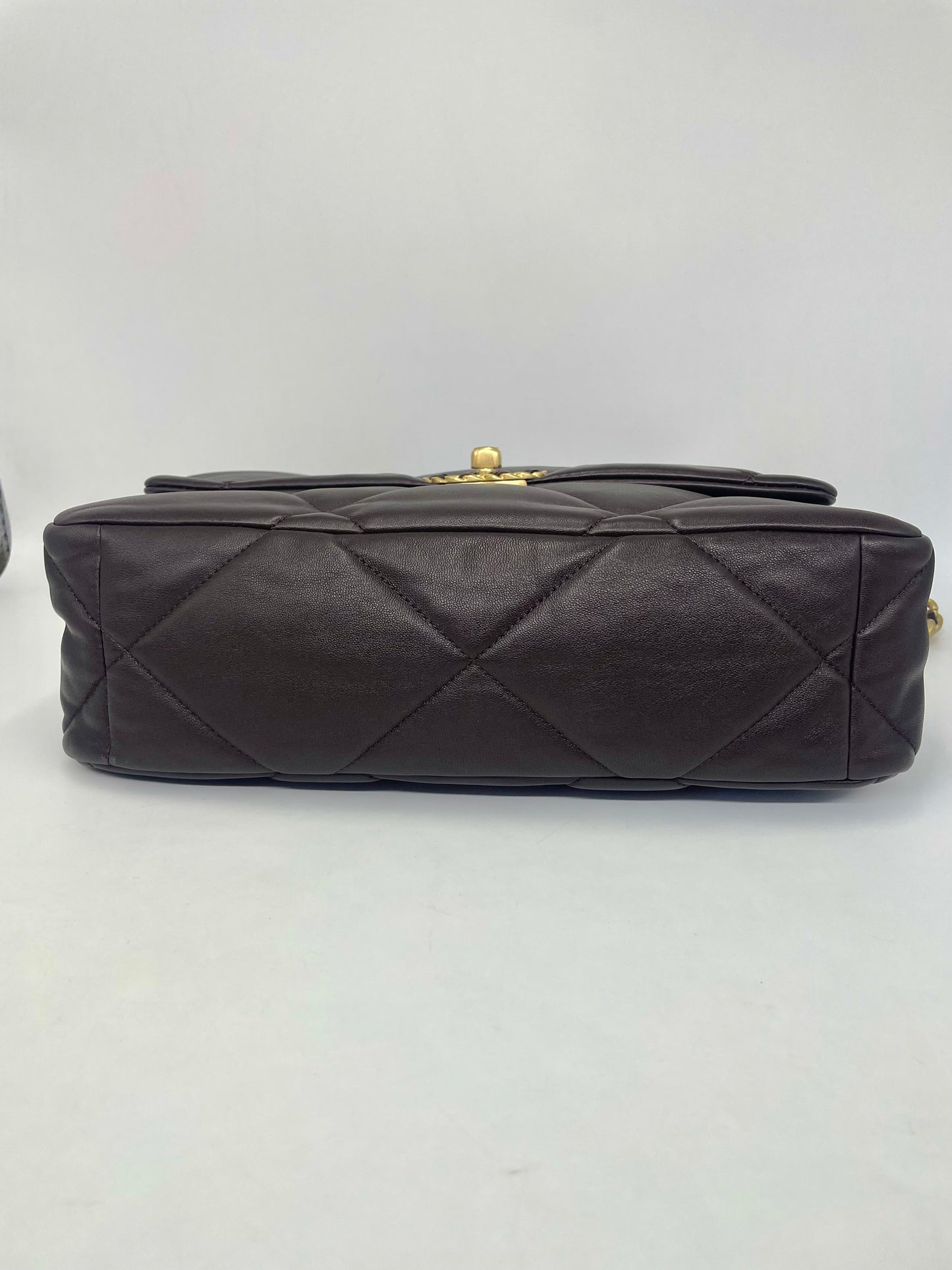 Pre-owned Certified Chanel Medium 19Bag in Dark Chocolate Brown Lambskin with Golden Hardware, 2021 microchipped, w/ Full Set