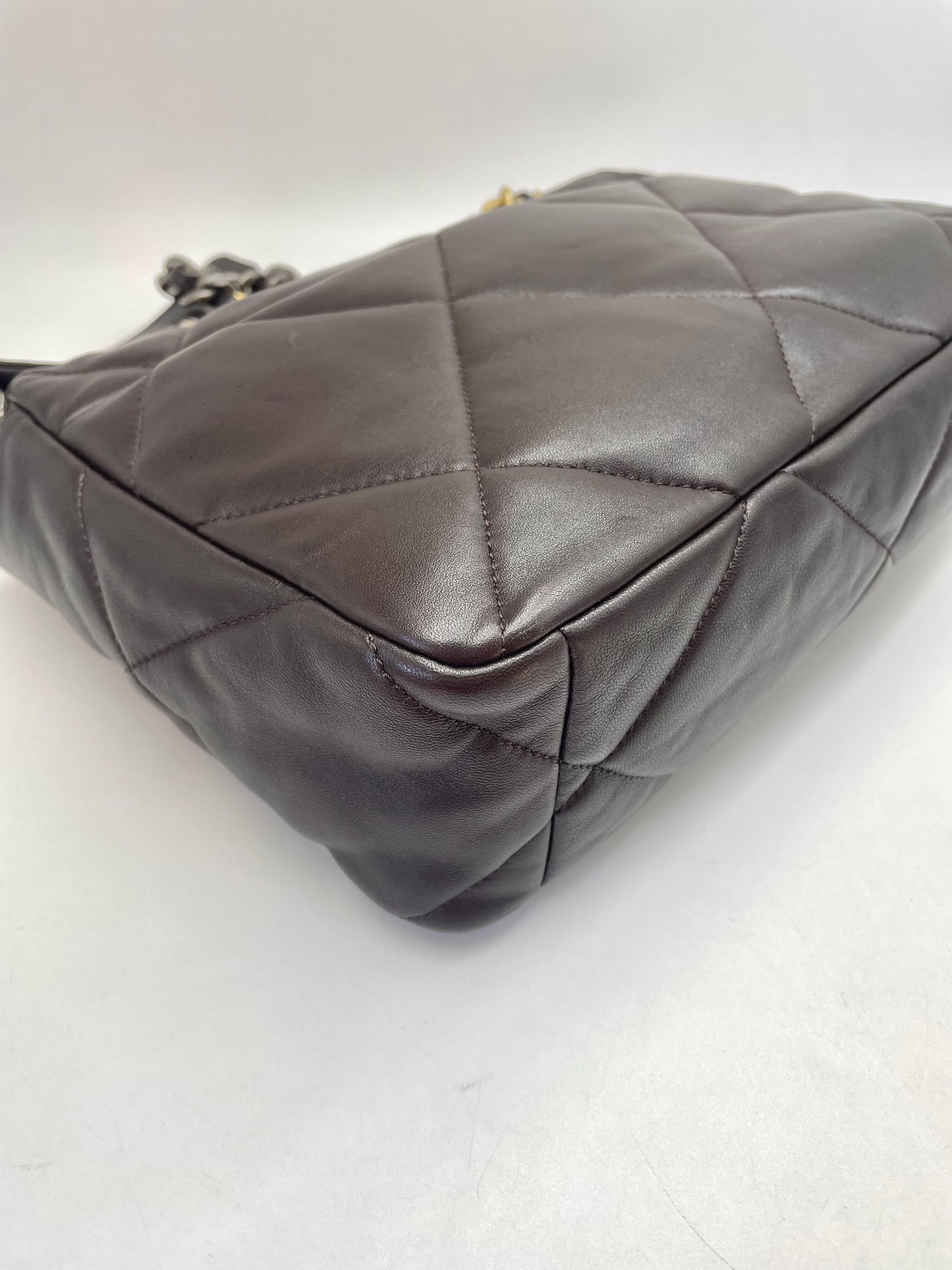 Pre-owned Certified Chanel Medium 19Bag in Dark Chocolate Brown Lambskin with Golden Hardware, 2021 microchipped, w/ Full Set