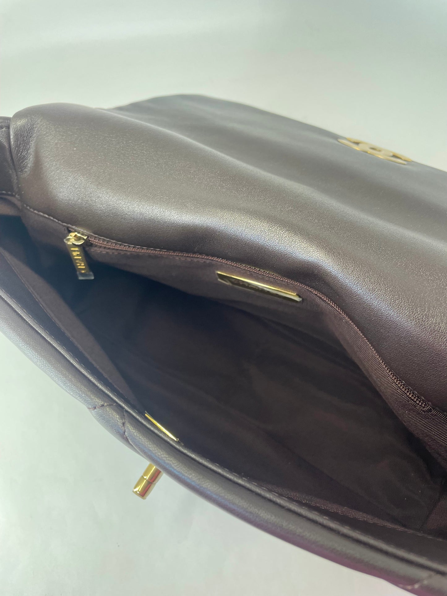 Pre-owned Certified Chanel Medium 19Bag in Dark Chocolate Brown Lambskin with Golden Hardware, 2021 microchipped, w/ Full Set