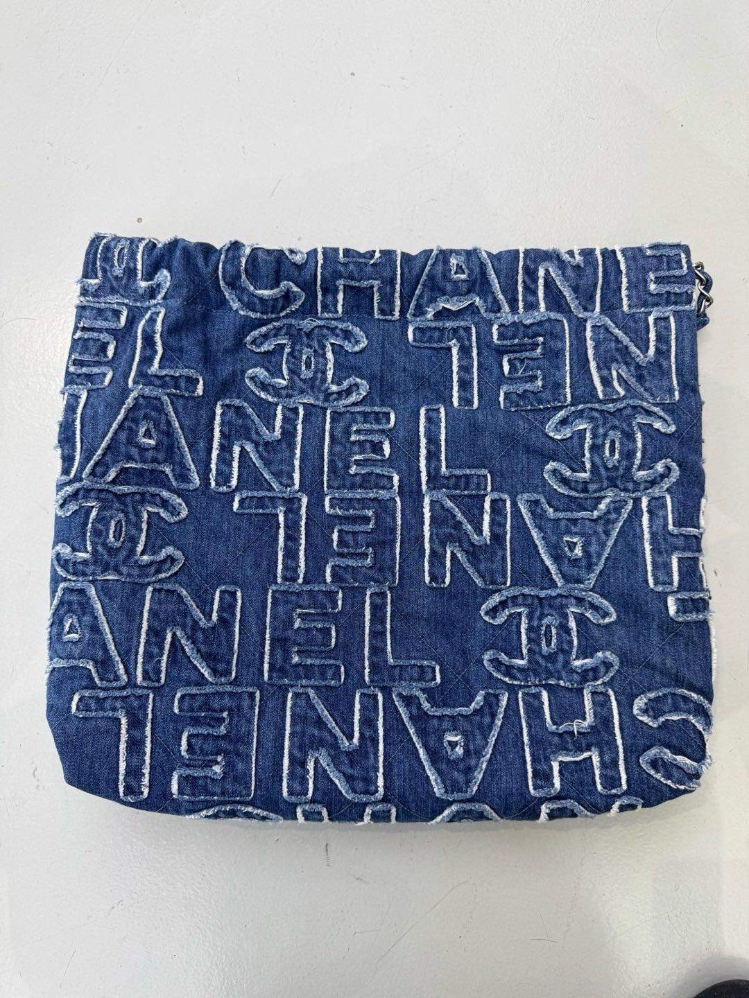 Pre-owned Certified Chanel Medium 22 bag in Blue Canvas with Silver Hardware, 2024 Microchipped, w/full set