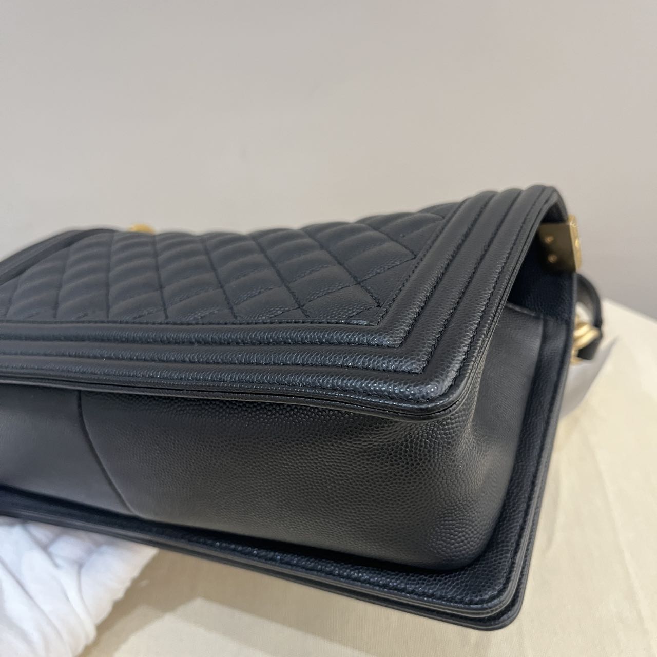 Pre-owned Certified Chanel Medium Boy Bag in Black Caviar Leather with Golden Hardware, 2023 Microchipped, w/ Full Set