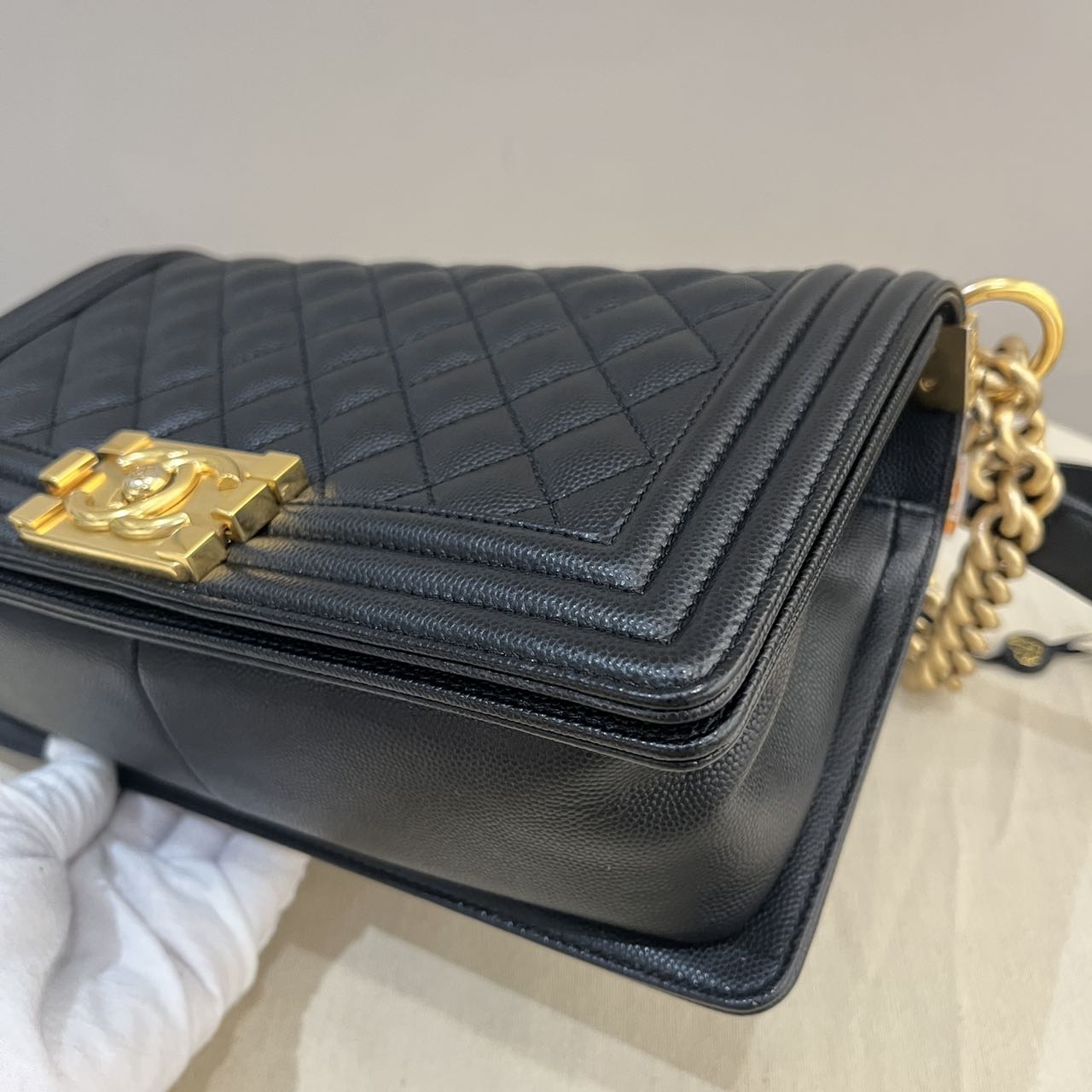 Pre-owned Certified Chanel Medium Boy Bag in Black Caviar Leather with Golden Hardware, 2023 Microchipped, w/ Full Set