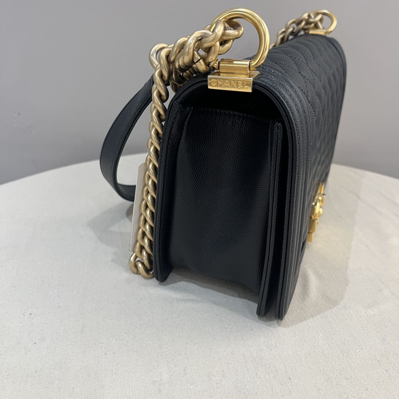 Pre-owned Certified Chanel Medium Boy Bag in Black Caviar Leather with Golden Hardware, 2023 Microchipped, w/ Full Set