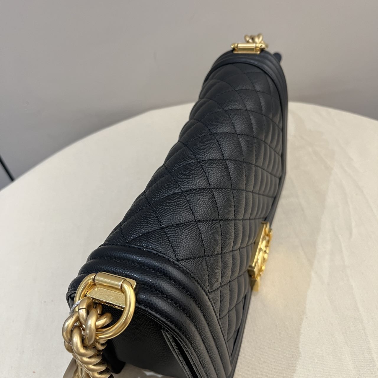 Pre-owned Certified Chanel Medium Boy Bag in Black Caviar Leather with Golden Hardware, 2023 Microchipped, w/ Full Set