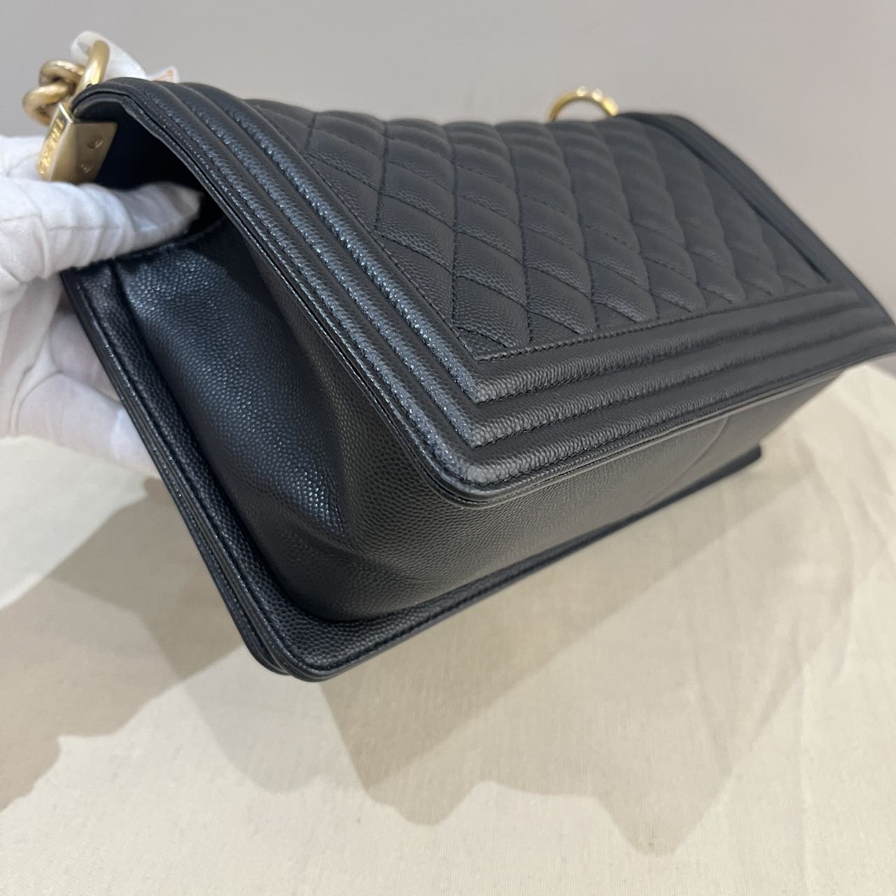 Pre-owned Certified Chanel Medium Boy Bag in Black Caviar Leather with Golden Hardware, 2023 Microchipped, w/ Full Set