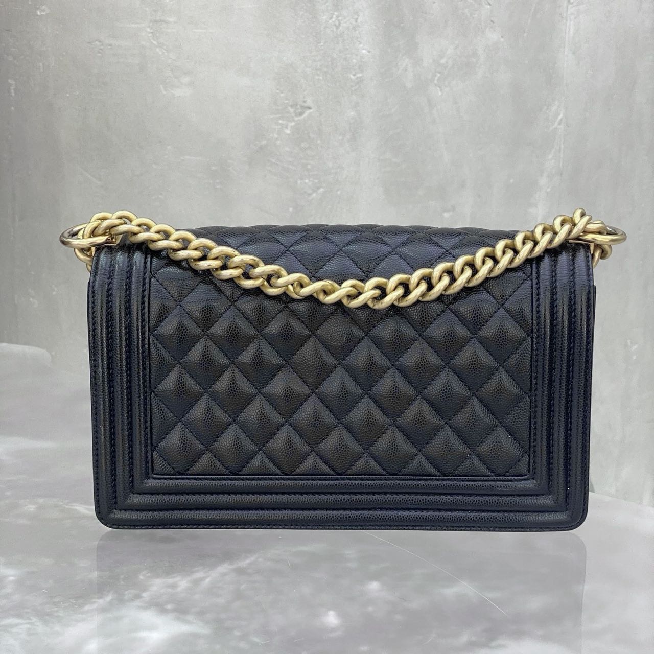 Pre-owned Certified Chanel Medium Boy Bag in Black Caviar Leather with Golden Hardware, Microchipped,  w/ full set