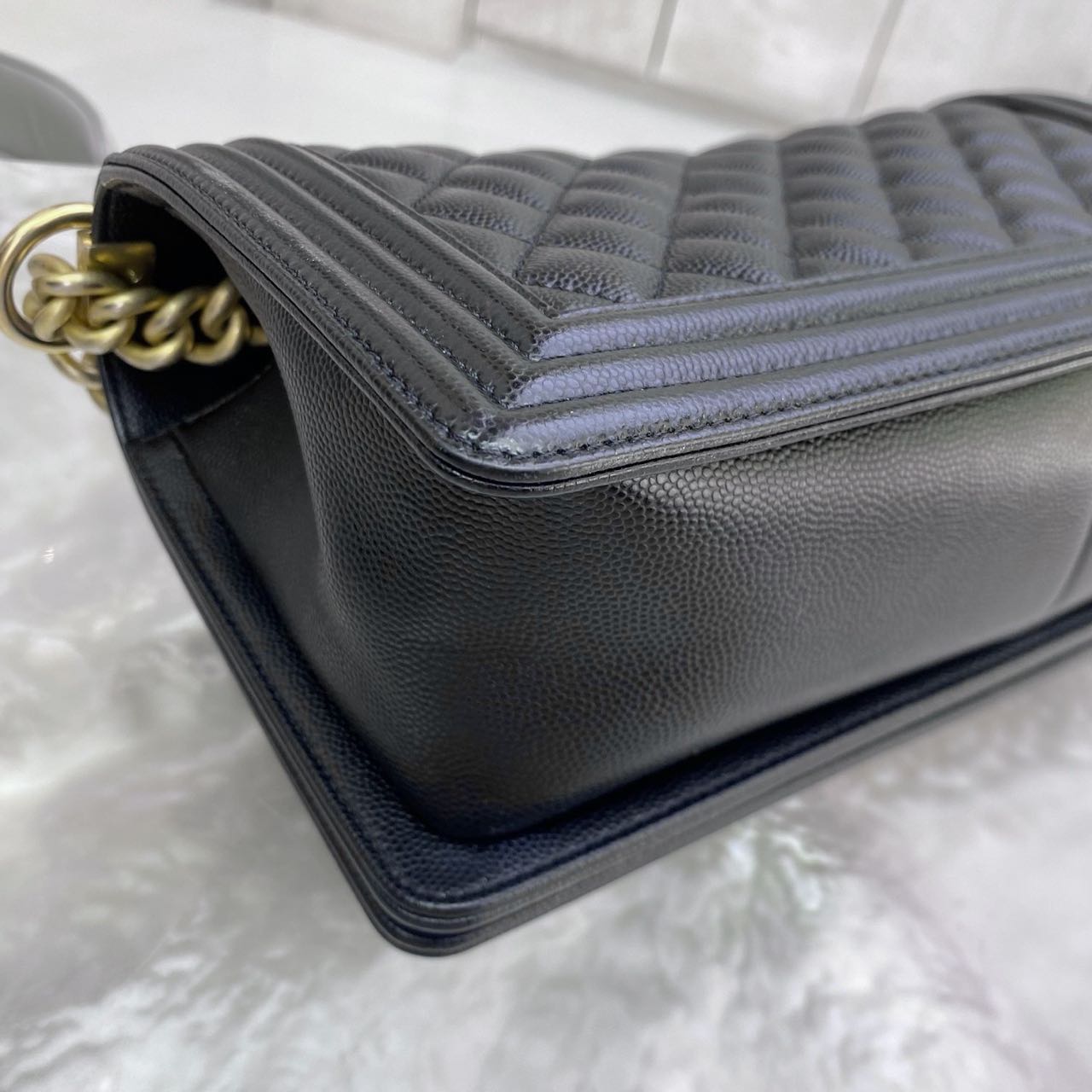 Pre-owned Certified Chanel Medium Boy Bag in Black Caviar Leather with Golden Hardware, Microchipped,  w/ full set