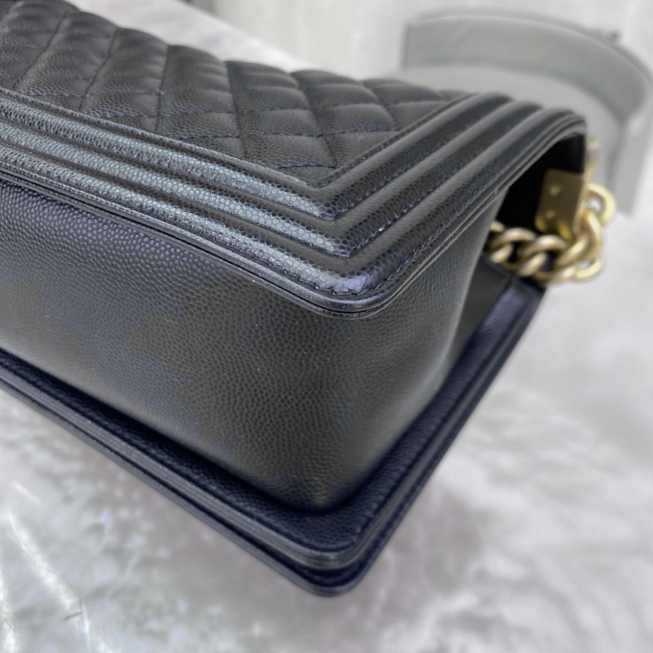 Pre-owned Certified Chanel Medium Boy Bag in Black Caviar Leather with Golden Hardware, Microchipped,  w/ full set
