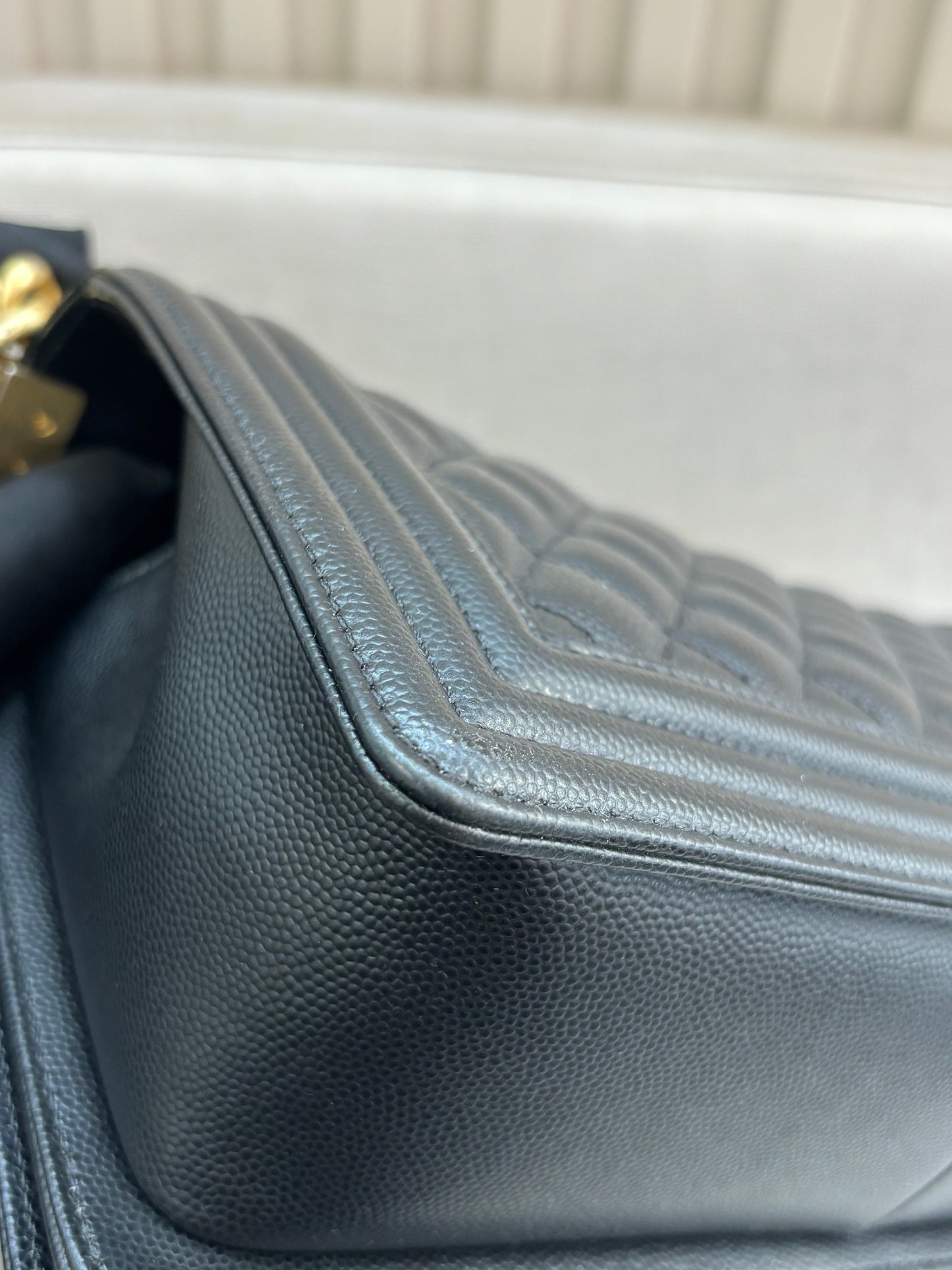 Pre-owned Certified Chanel Medium Boy Bag in Black Caviar Leather with Golden Hardware, 2018-2019,  w/ Chanel box, dust bag