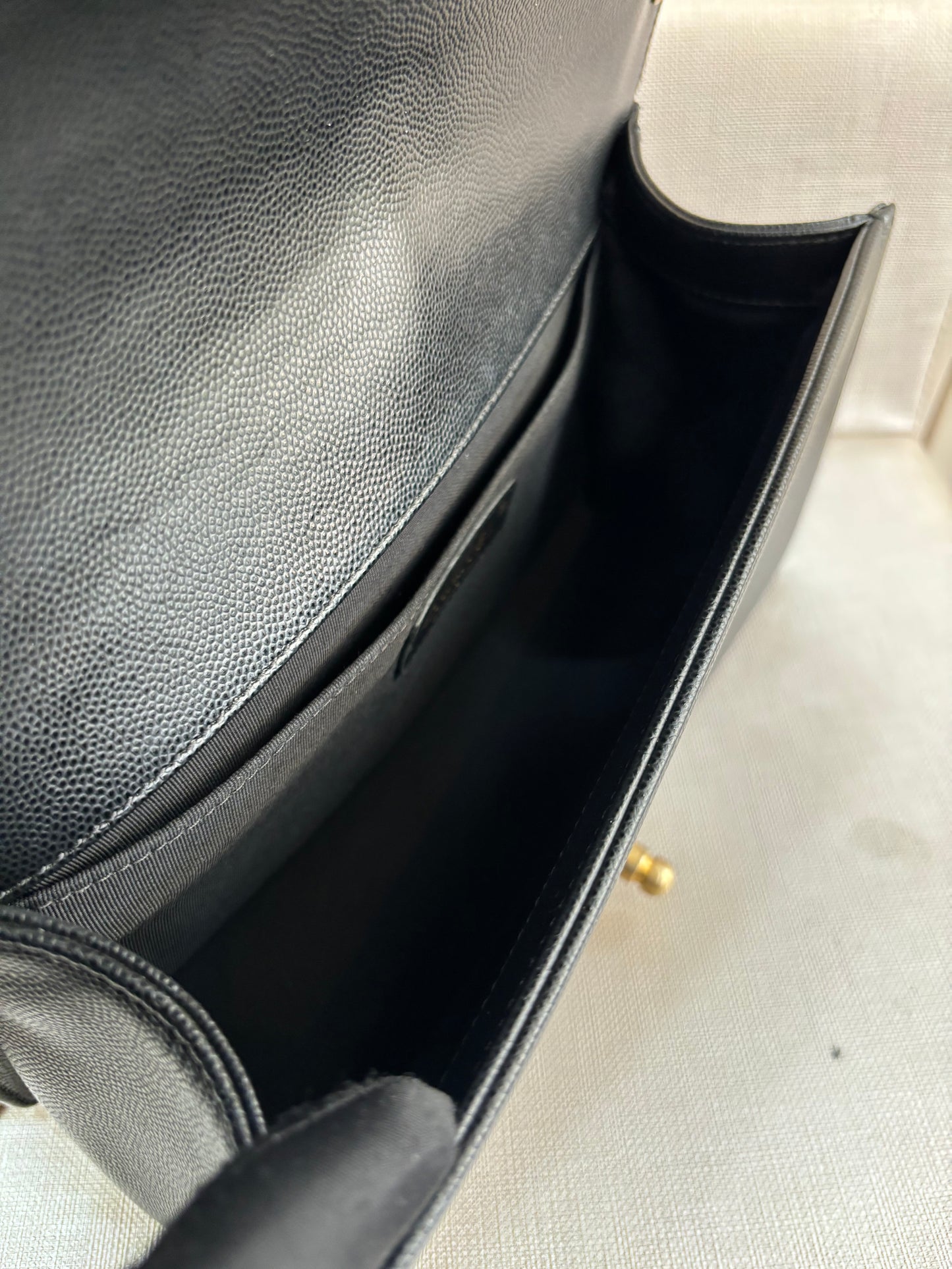 Pre-owned Certified Chanel Medium Boy Bag in Black Caviar Leather with Golden Hardware, 2018-2019,  w/ Chanel box, dust bag