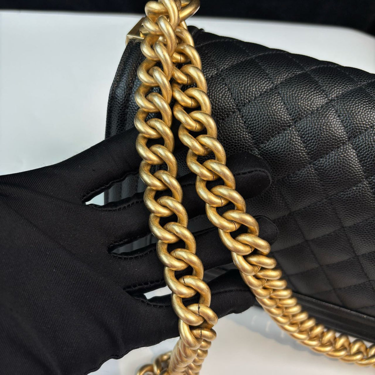 Pre-owned Certified Chanel Medium Boy Bag in Black Caviar Leather with Golden Hardware, 2024, w/ full set