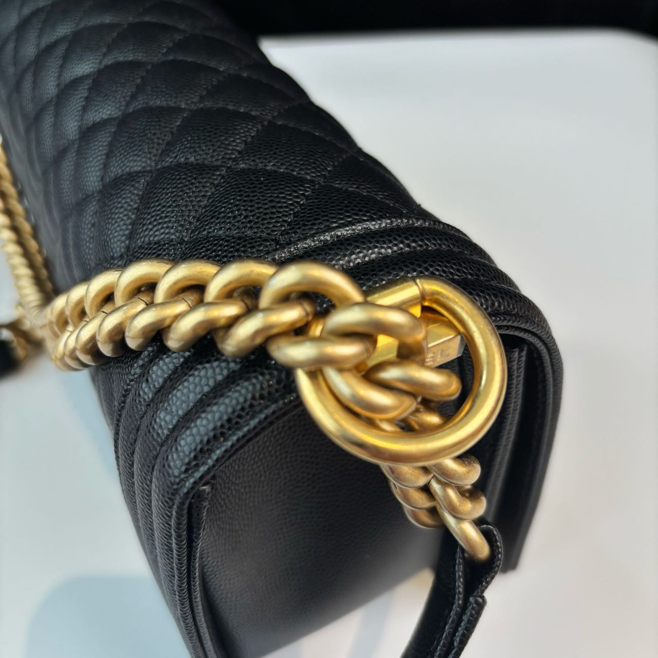 Pre-owned Certified Chanel Medium Boy Bag in Black Caviar Leather with Golden Hardware, 2024, w/ full set