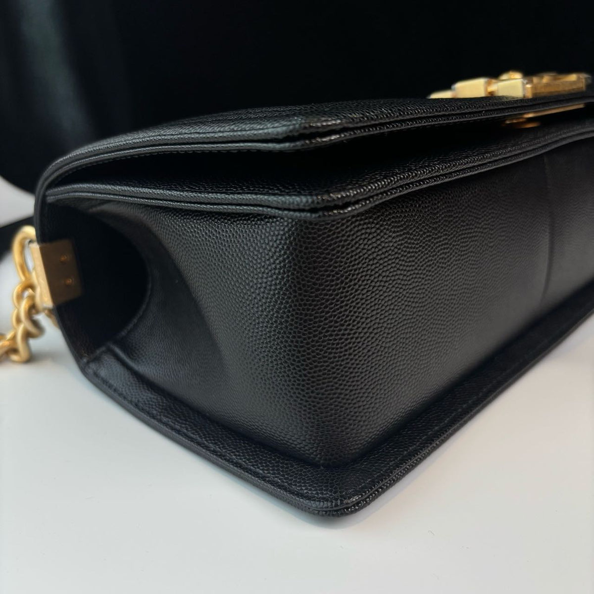 Pre-owned Certified Chanel Medium Boy Bag in Black Caviar Leather with Golden Hardware, 2024, w/ full set