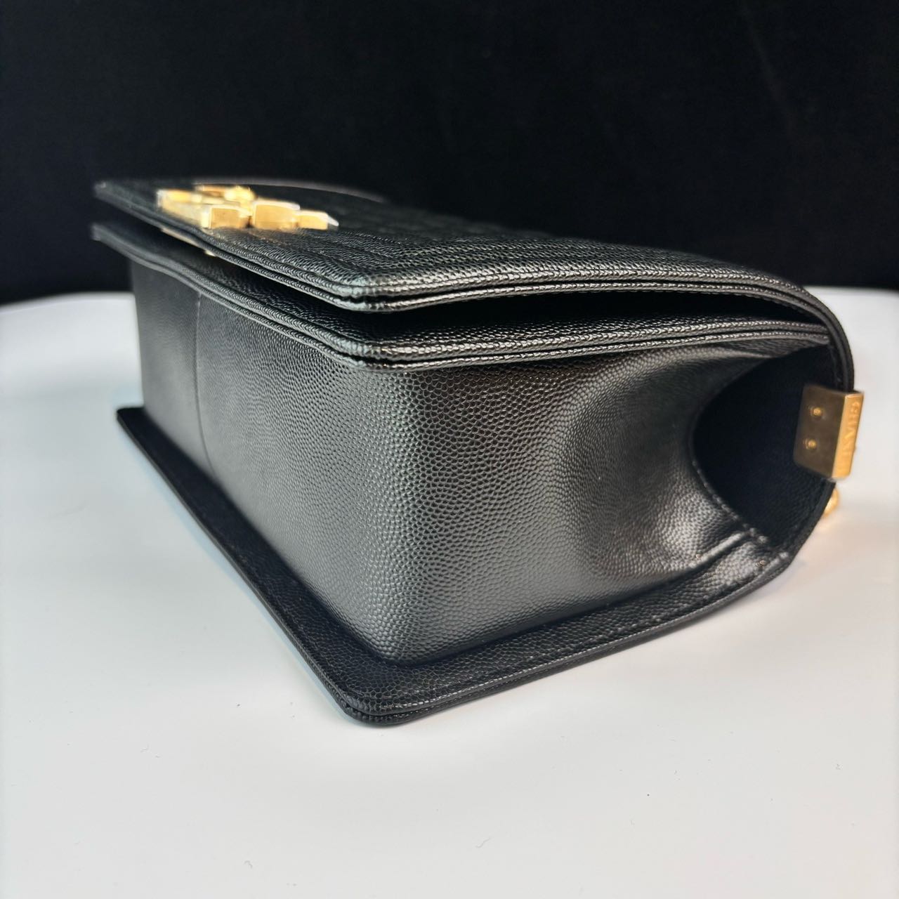 Pre-owned Certified Chanel Medium Boy Bag in Black Caviar Leather with Golden Hardware, 2024, w/ full set