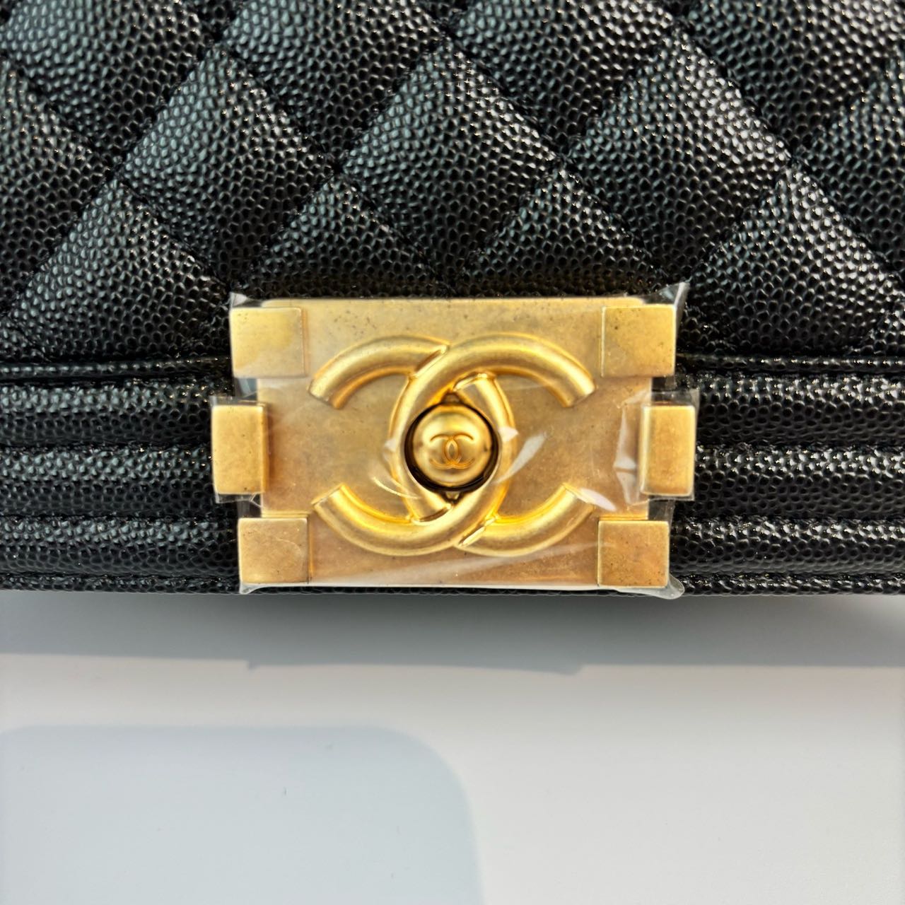 Pre-owned Certified Chanel Medium Boy Bag in Black Caviar Leather with Golden Hardware, 2024, w/ full set