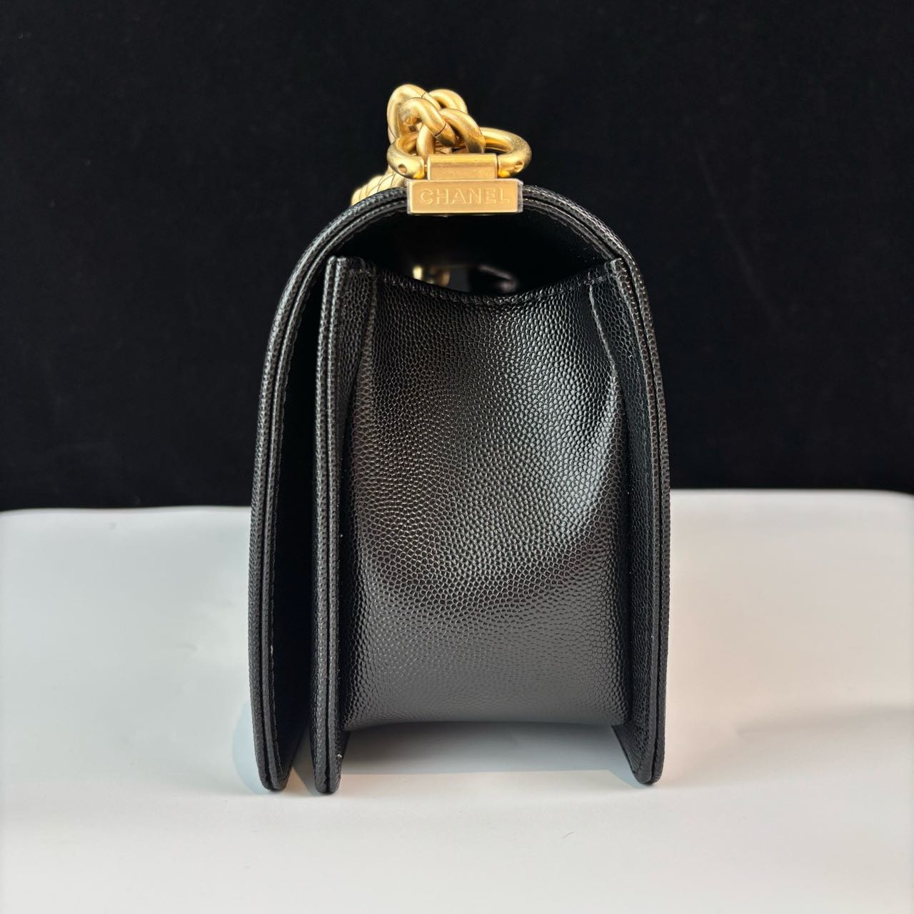 Pre-owned Certified Chanel Medium Boy Bag in Black Caviar Leather with Golden Hardware, 2024, w/ full set