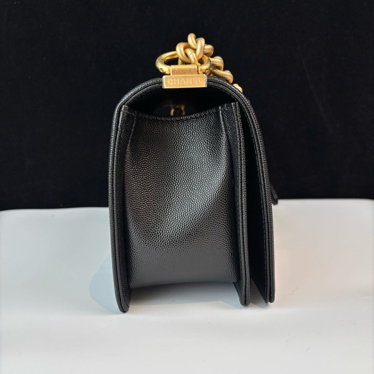 Pre-owned Certified Chanel Medium Boy Bag in Black Caviar Leather with Golden Hardware, 2024, w/ full set