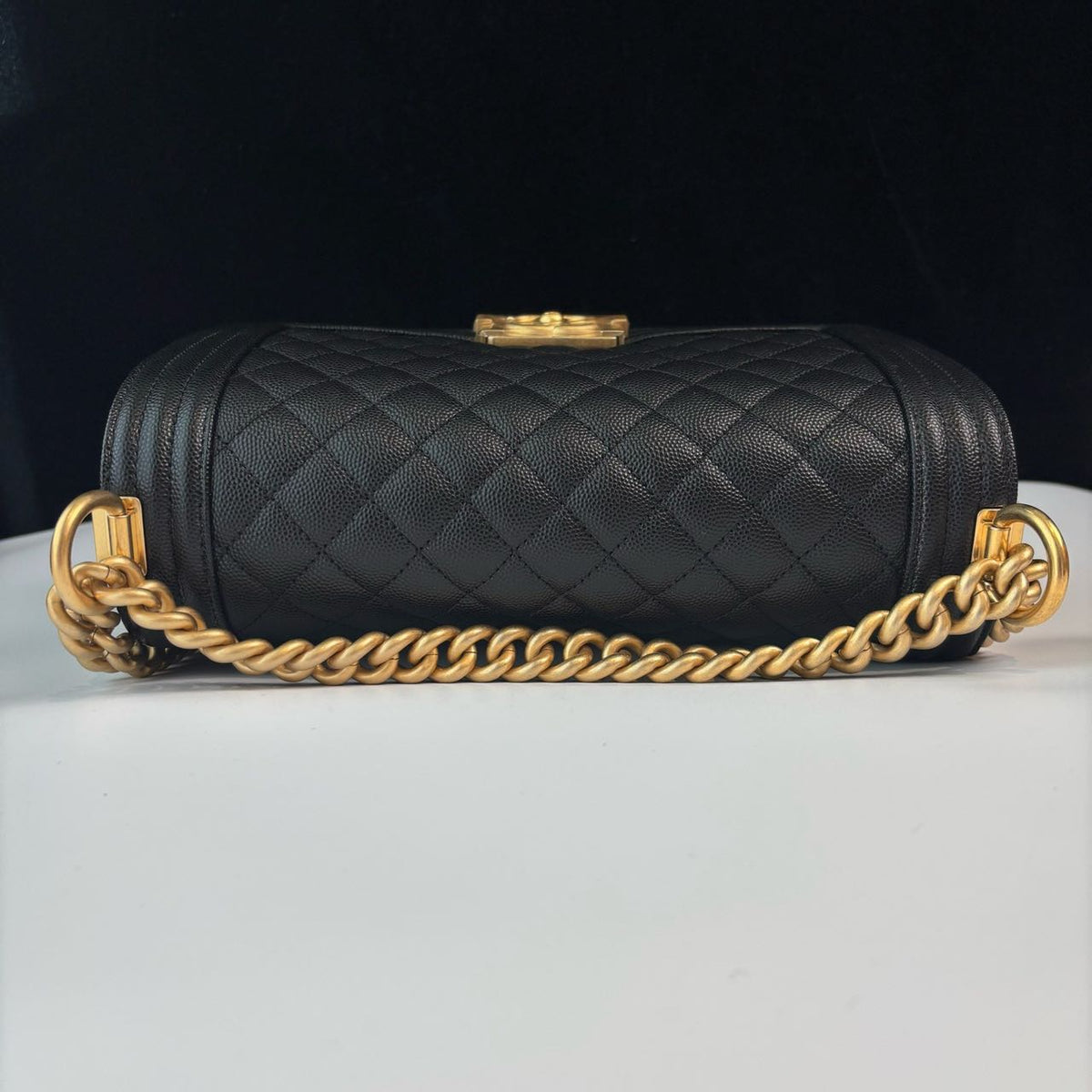 Pre-owned Certified Chanel Medium Boy Bag in Black Caviar Leather with Golden Hardware, 2024, w/ full set
