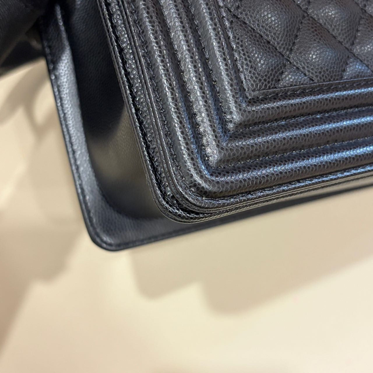 Pre-owned Certified Chanel Medium Boy Bag in Black Caviar Leather with Silver Hardware,  w/ full set