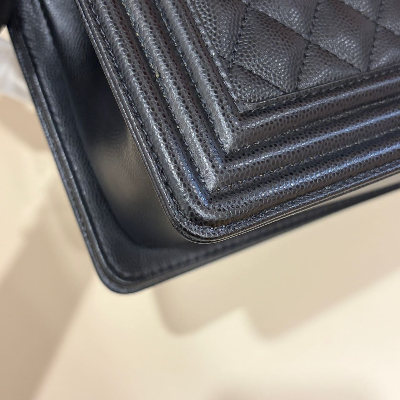 Pre-owned Certified Chanel Medium Boy Bag in Black Caviar Leather with Silver Hardware,  w/ full set