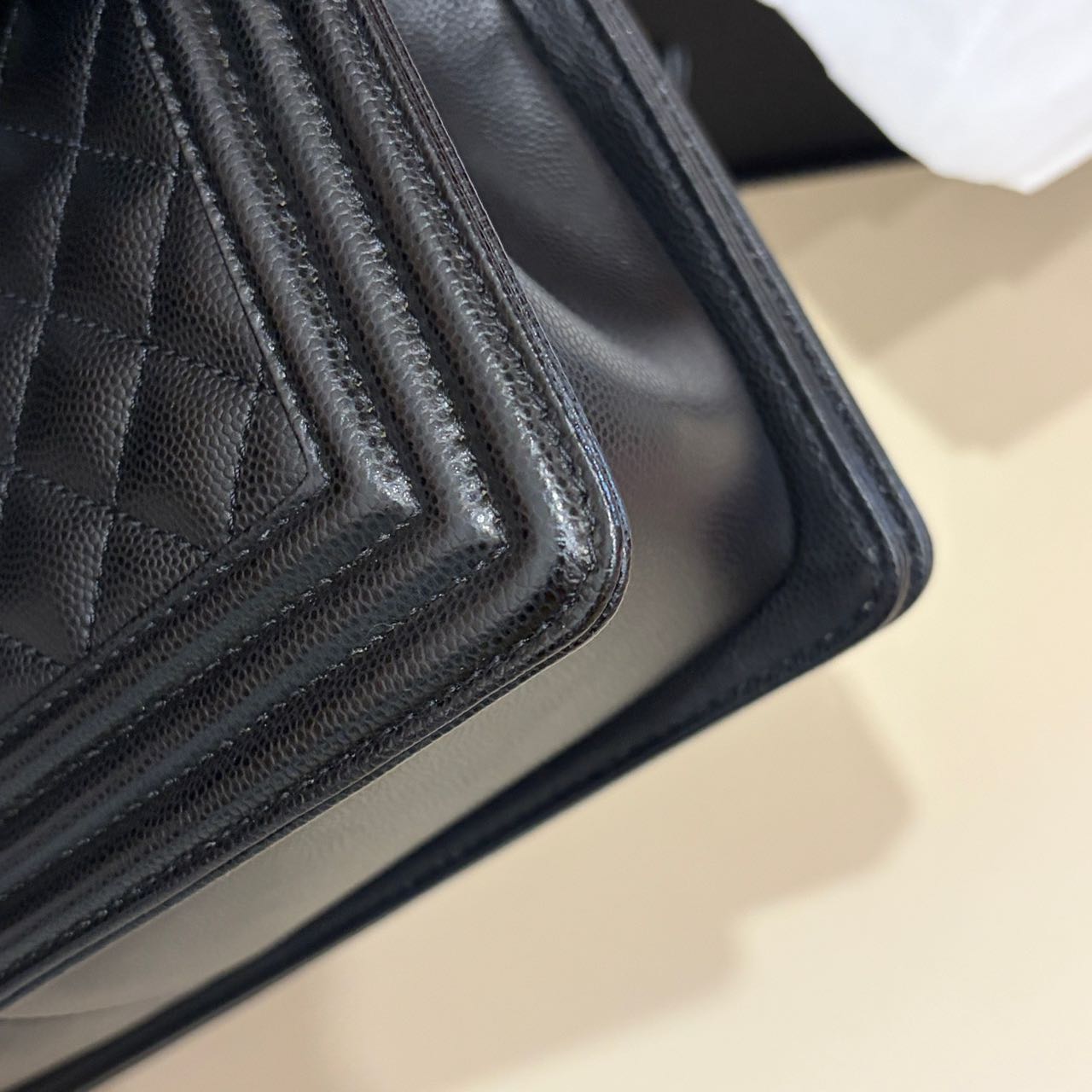 Pre-owned Certified Chanel Medium Boy Bag in Black Caviar Leather with Silver Hardware,  w/ full set