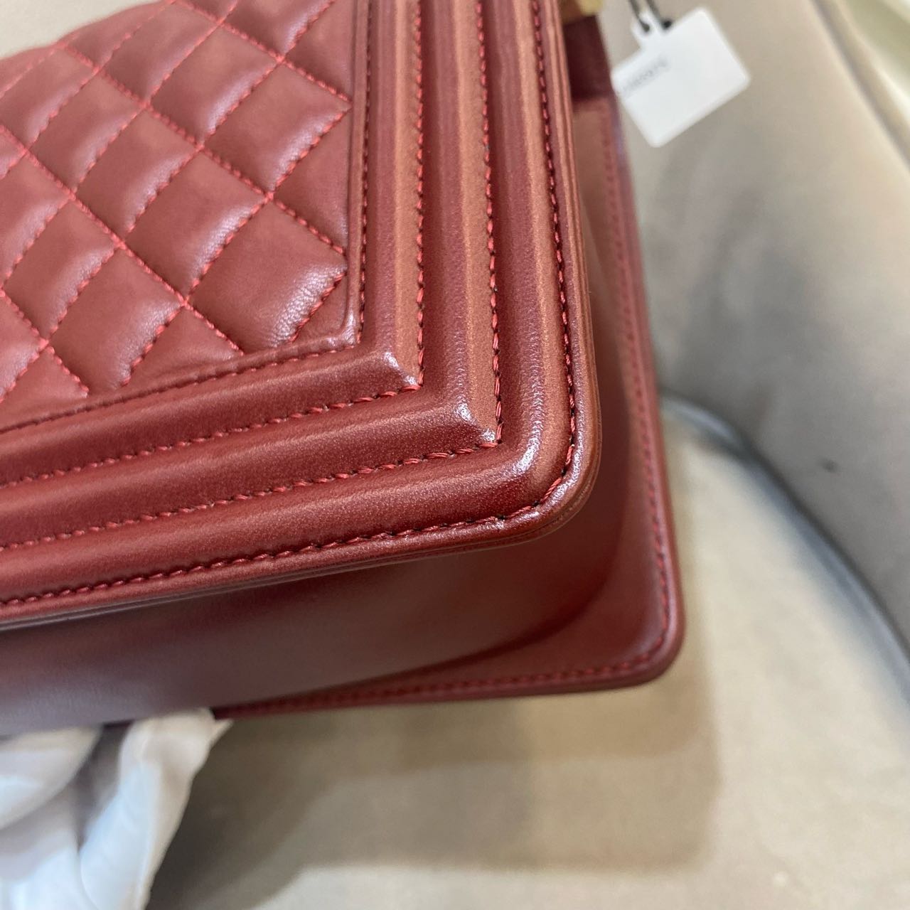 Pre-owned Certified Chanel Medium Boy Bag in Burgundy Leather with Golden Hardware, 2016,  w/ full set