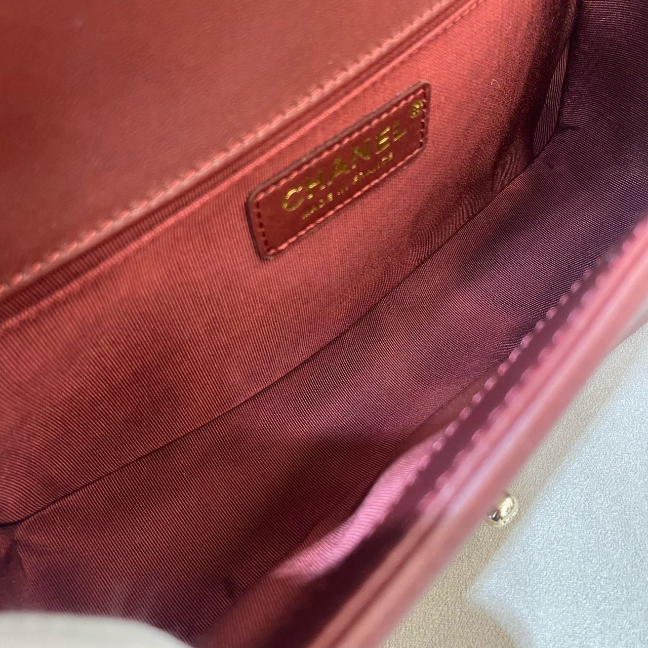 Pre-owned Certified Chanel Medium Boy Bag in Burgundy Leather with Golden Hardware, 2016,  w/ full set