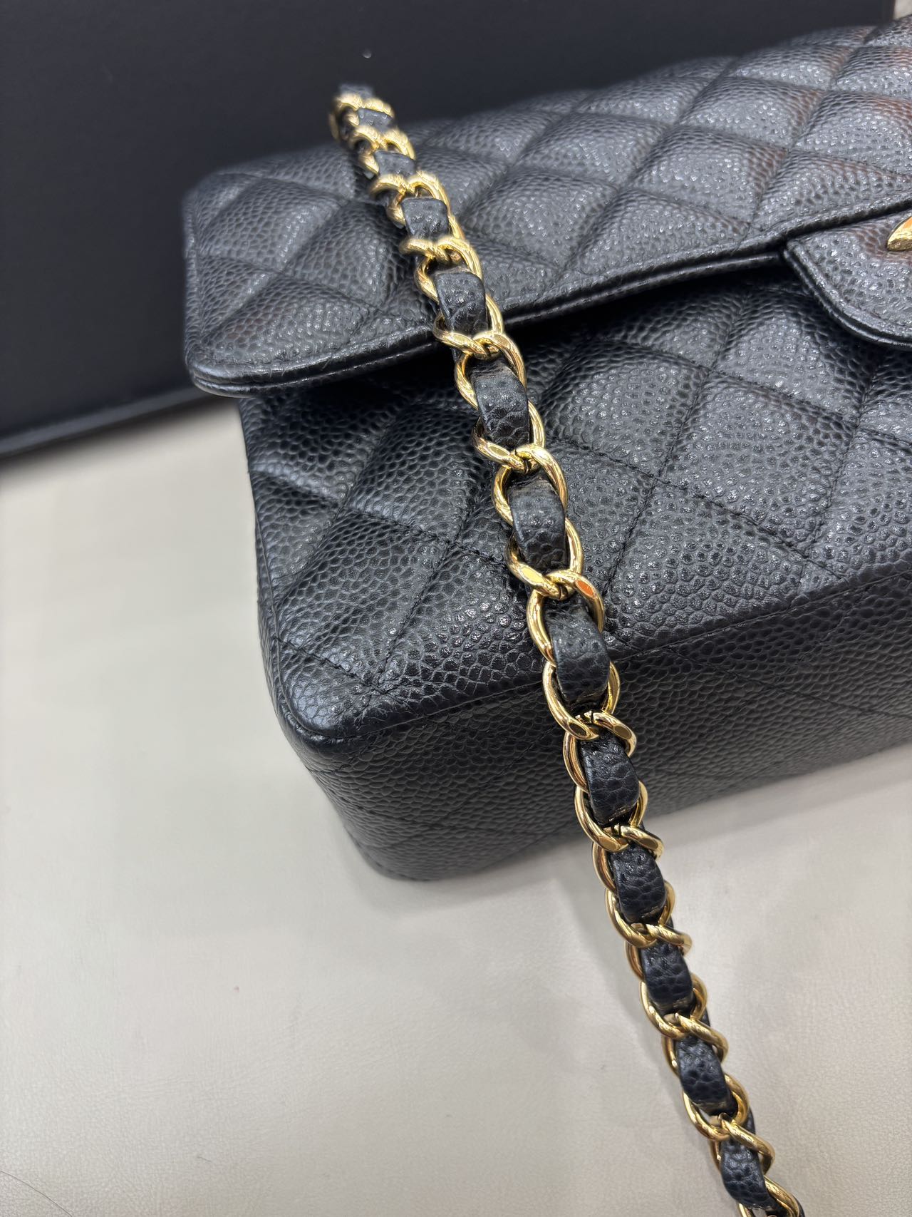Pre-owned Certified Chanel  Medium CF Double Classic Flap Black Caviar Leather with Golden Hardware, 2016-2017, w/ full set