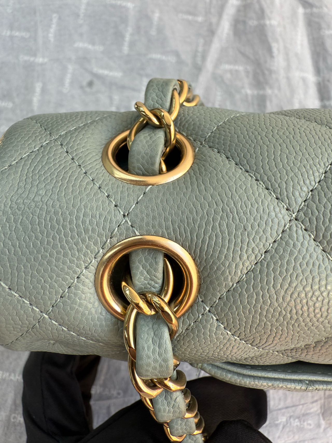 Pre-owned Certified Chanel  Medium CF Double Classic Flap Light Green Caviar Leather with Golden Hardware, 2023, w/full set