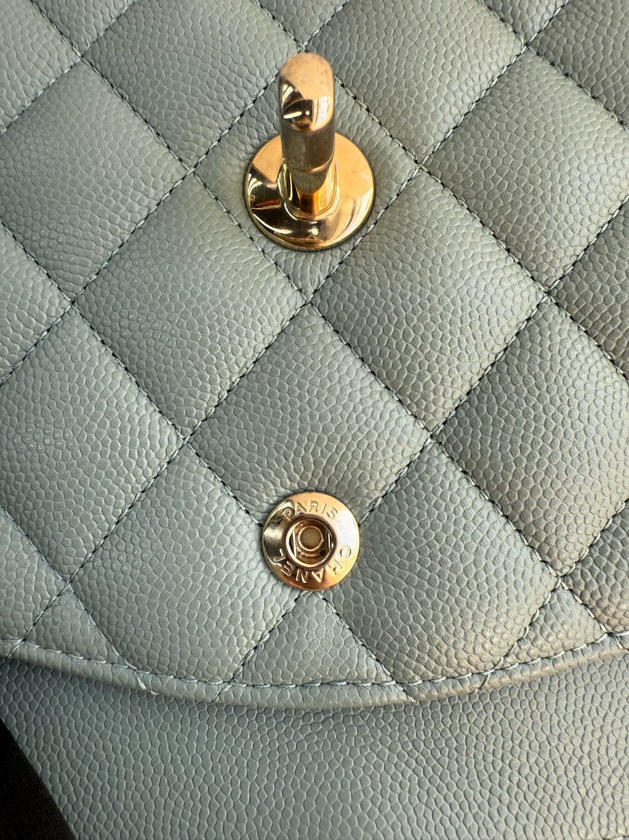 Pre-owned Certified Chanel  Medium CF Double Classic Flap Light Green Caviar Leather with Golden Hardware, 2023, w/full set