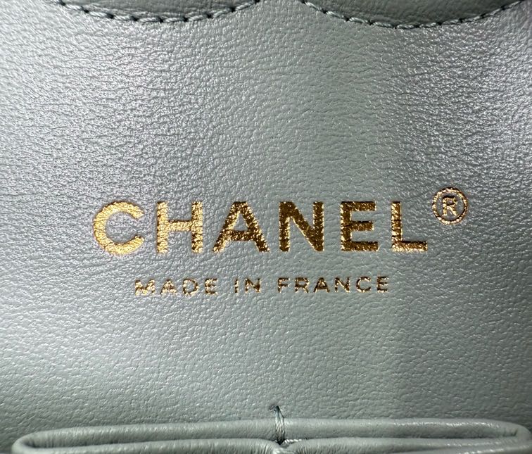 Pre-owned Certified Chanel  Medium CF Double Classic Flap Light Green Caviar Leather with Golden Hardware, 2023, w/full set