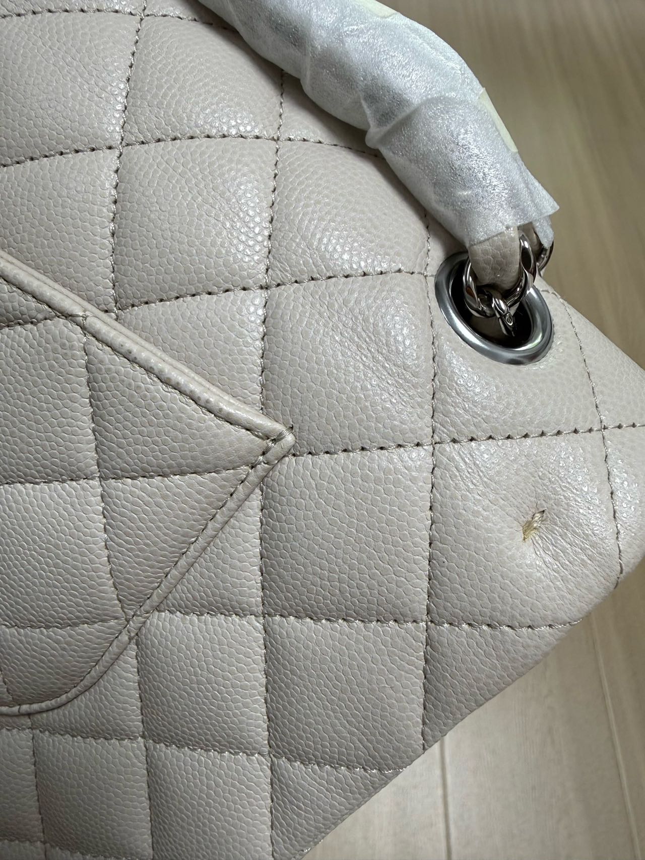 Pre-owned Certified Chanel Medium CF Double Classic Flap in Cream White Leather with Silver Hardware, 2018-2019, w/full set