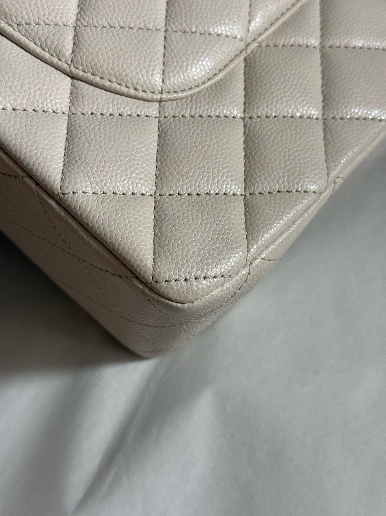 Pre-owned Certified Chanel Medium CF Double Classic Flap in Cream White Leather with Silver Hardware, 2018-2019, w/full set