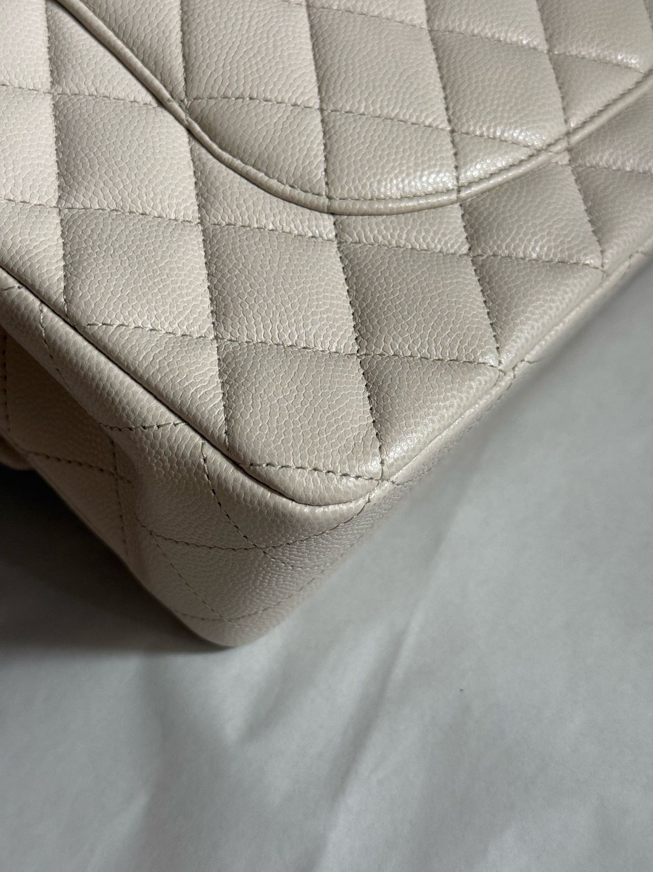 Pre-owned Certified Chanel Medium CF Double Classic Flap in Cream White Leather with Silver Hardware, 2018-2019, w/full set