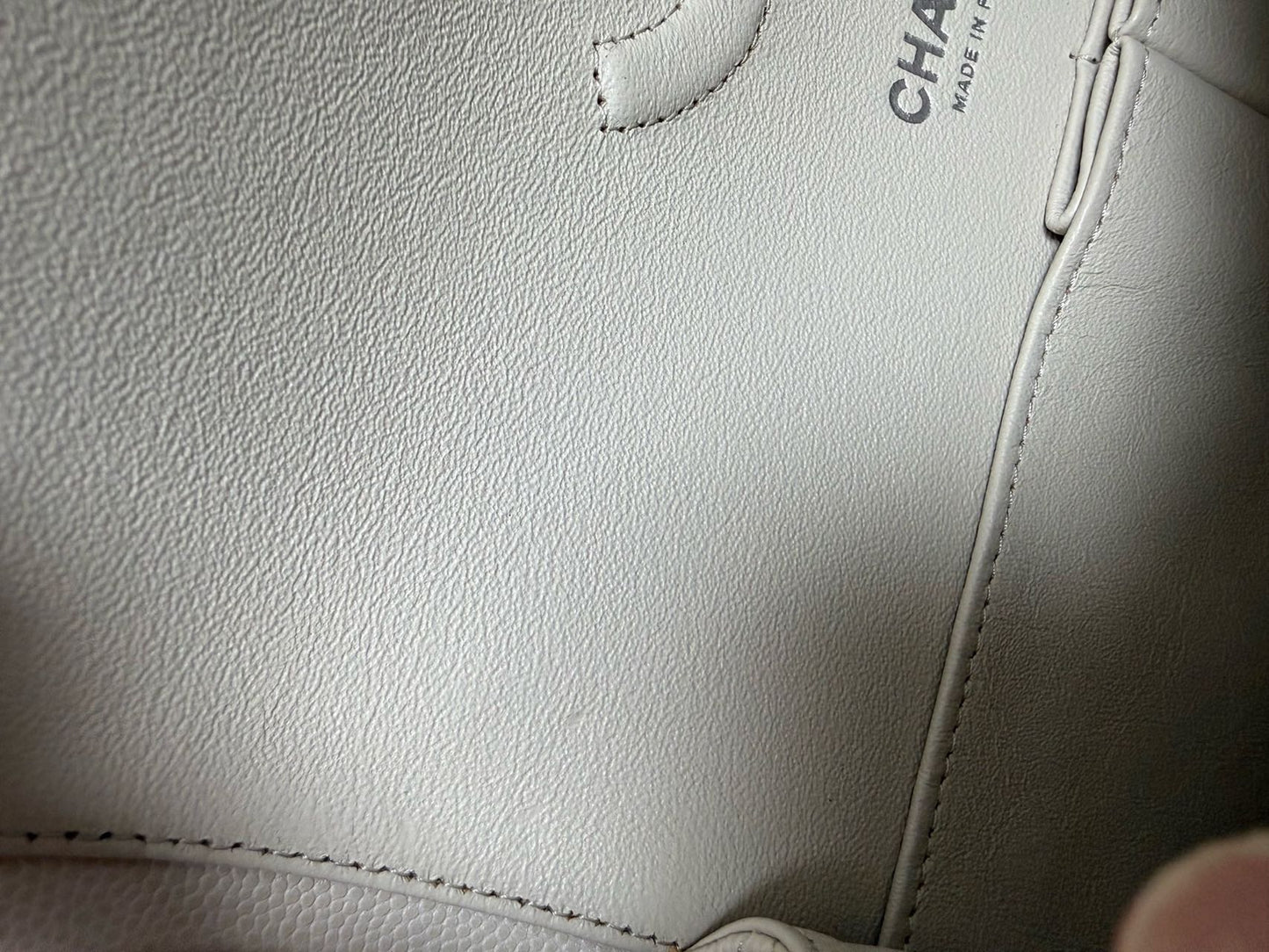 Pre-owned Certified Chanel Medium CF Double Classic Flap in Cream White Leather with Silver Hardware, 2018-2019, w/full set