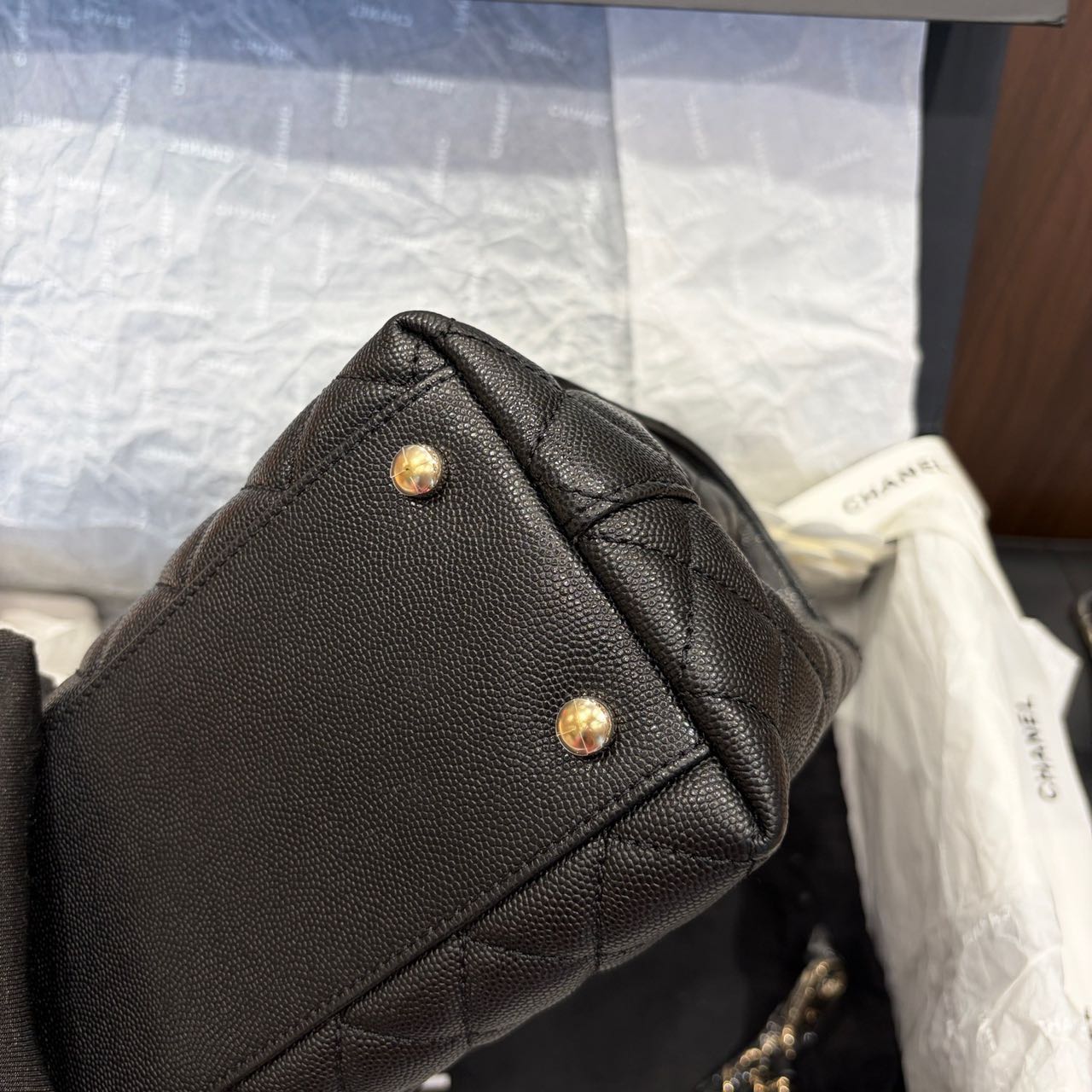 Pre-owned Certified Chanel Medium Coco Handle in Black Caviar Leather with Golden Hardware, 2022 Microchipped, w/card, full set