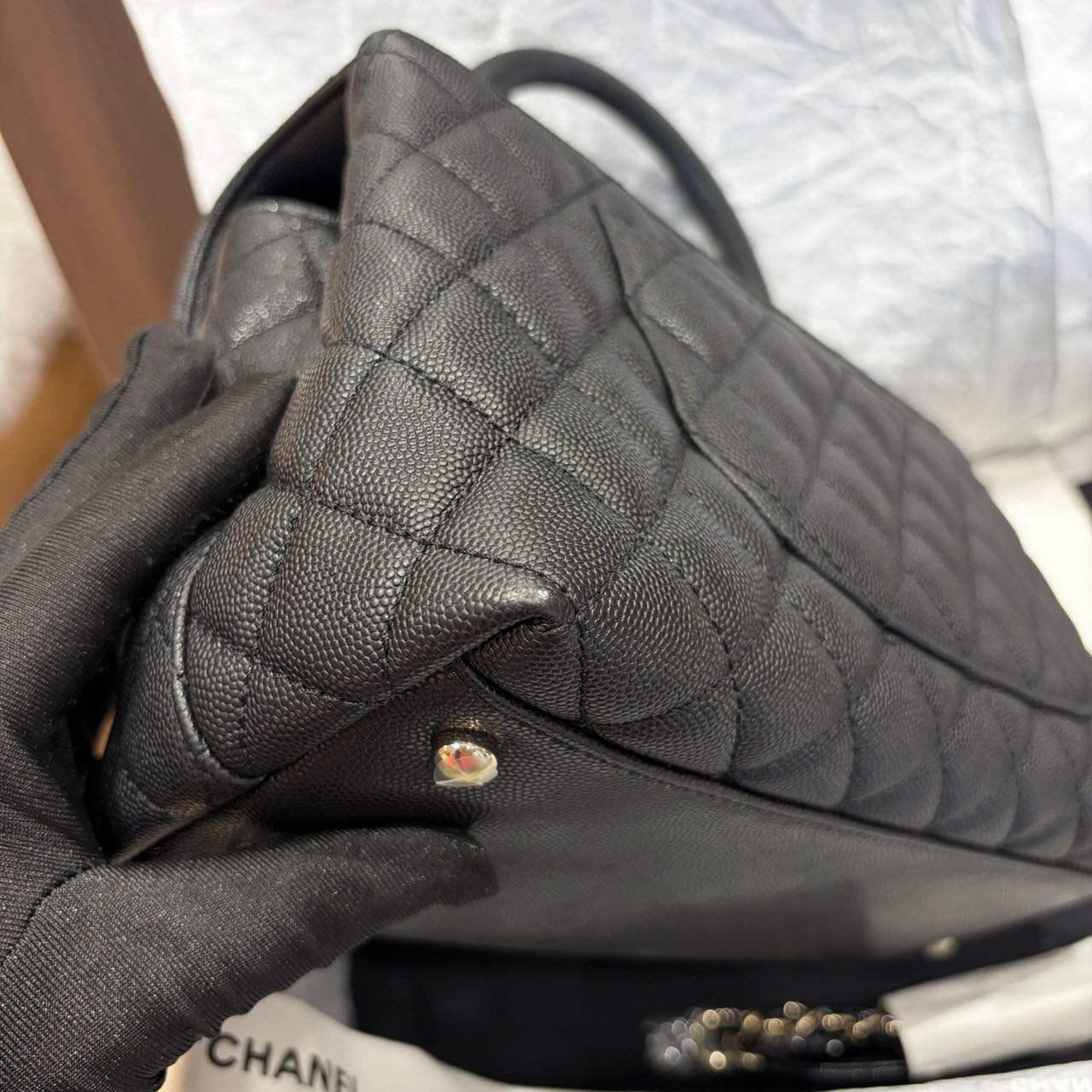 Pre-owned Certified Chanel Medium Coco Handle in Black Caviar Leather with Golden Hardware, 2022 Microchipped, w/card, full set
