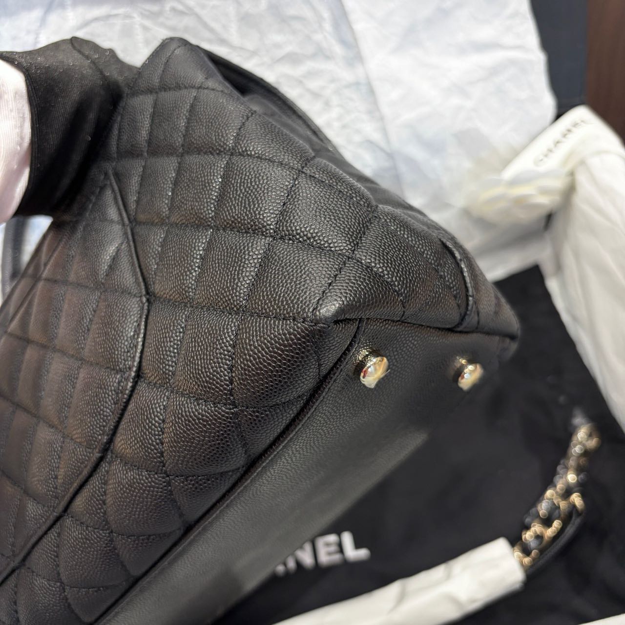 Pre-owned Certified Chanel Medium Coco Handle in Black Caviar Leather with Golden Hardware, 2022 Microchipped, w/card, full set
