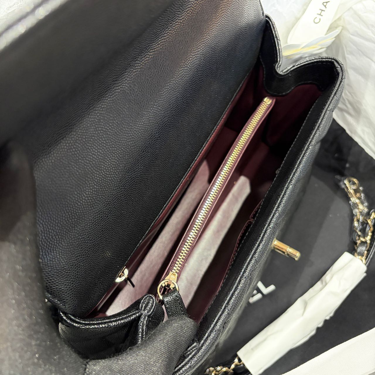 Pre-owned Certified Chanel Medium Coco Handle in Black Caviar Leather with Golden Hardware, 2022 Microchipped, w/card, full set