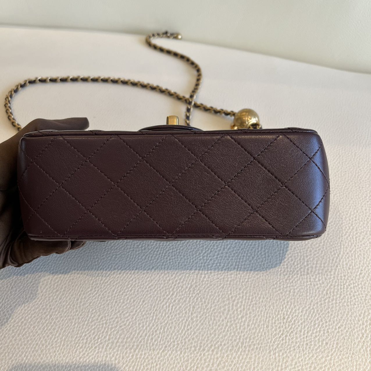 Pre-owned Certified Chanel Mini CF Rectangle Pearl Crush in Deep Burgundy Brown Lambskin with Golden Hardware, 2025 Microchipped, w/ full set