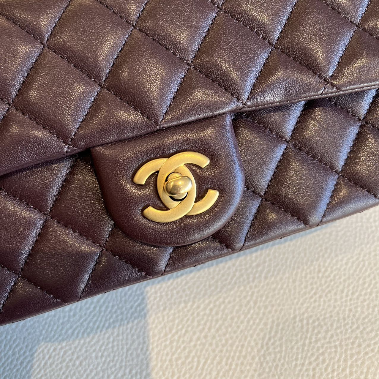 Pre-owned Certified Chanel Mini CF Rectangle Pearl Crush in Deep Burgundy Brown Lambskin with Golden Hardware, 2025 Microchipped, w/ full set