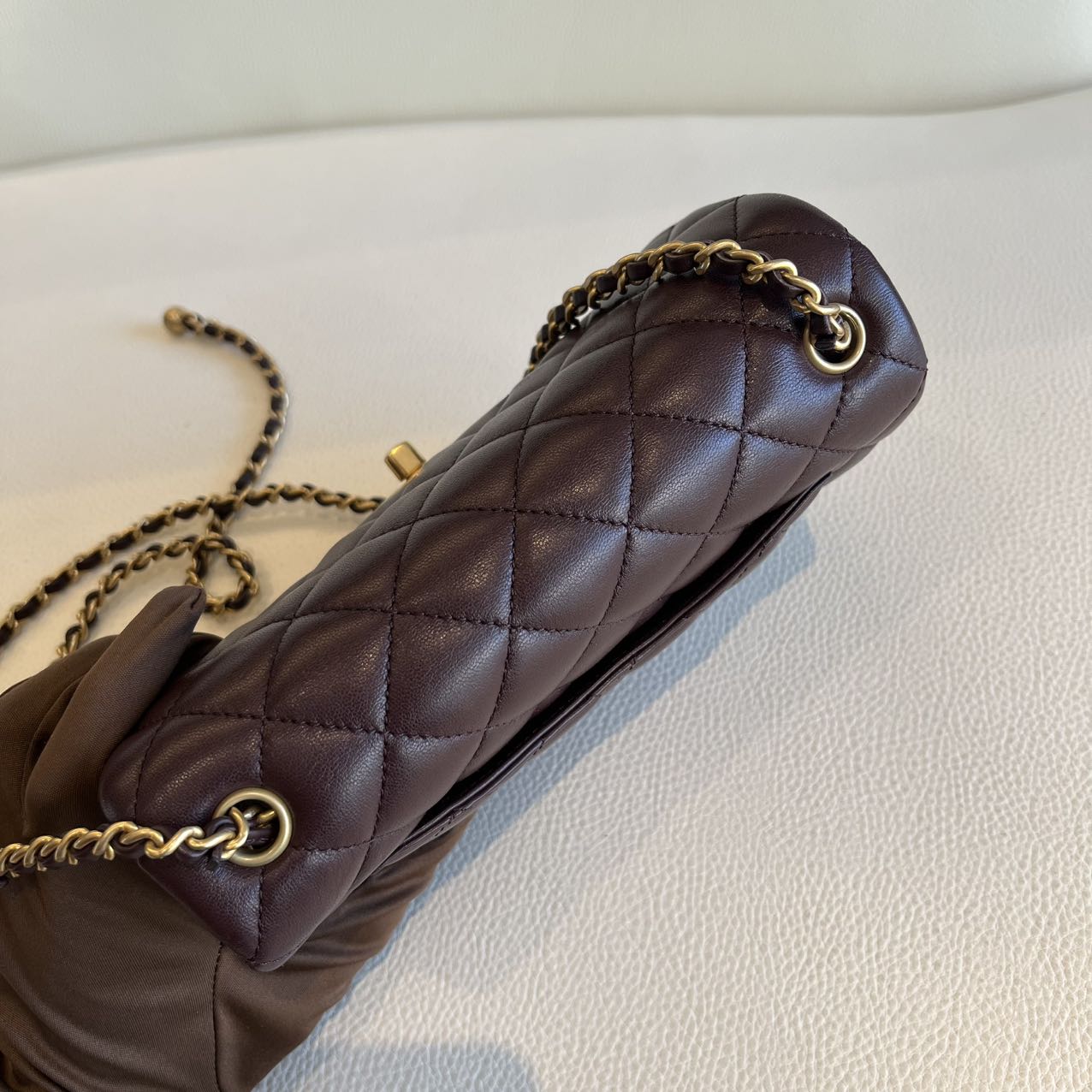 Pre-owned Certified Chanel Mini CF Rectangle Pearl Crush in Deep Burgundy Brown Lambskin with Golden Hardware, 2025 Microchipped, w/ full set