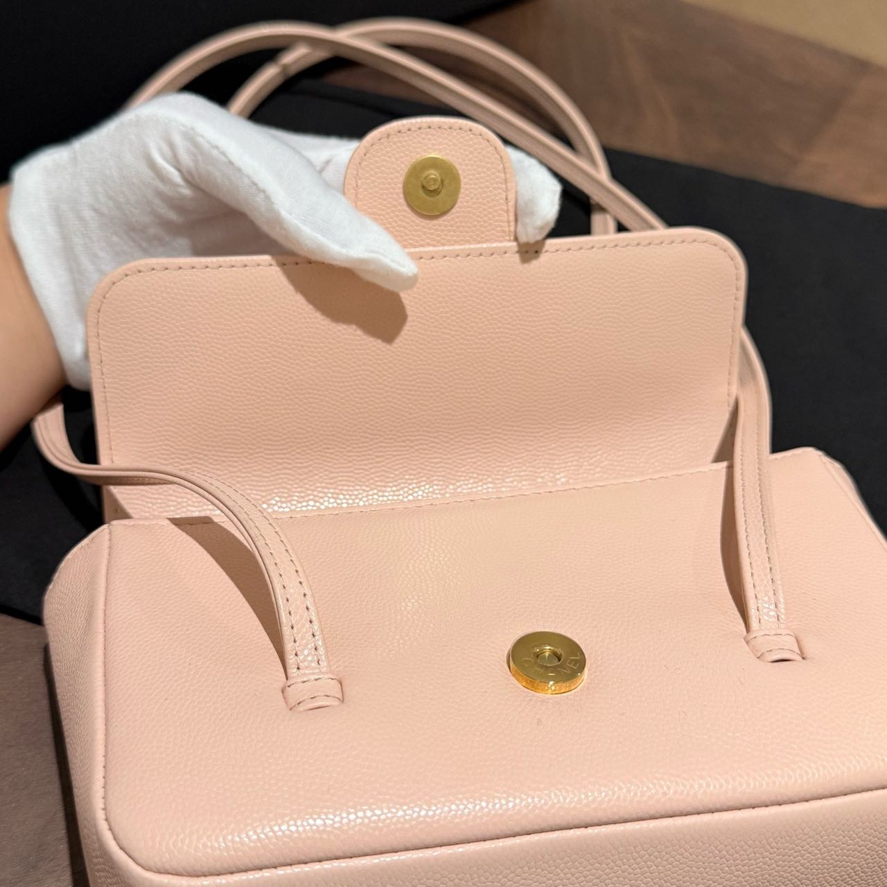 Pre-owned Certified Chanel Mini Preppy Coco in Pink Caviar Leather with Golden Hardware, w/full set