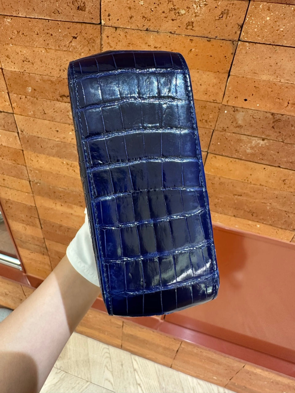 Pre-owned Certified Chanel Mini Square Classic Flap in Royal Blue Alligator Leather with Silver Hardware, 2011, w/ Chanel Card, Dust bag