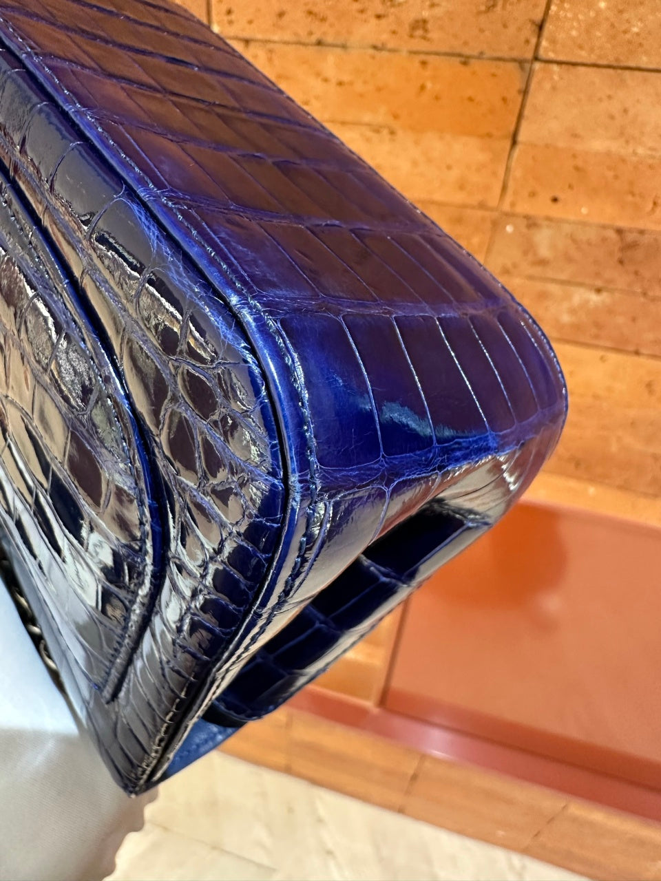 Pre-owned Certified Chanel Mini Square Classic Flap in Royal Blue Alligator Leather with Silver Hardware, 2011, w/ Chanel Card, Dust bag